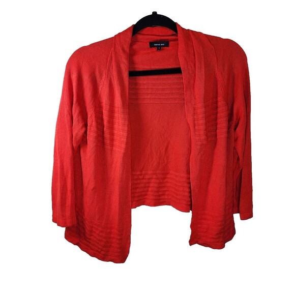 Verve Ami Womens S Red 3/4th Sleeve Open Front Cropped Lightweight Cardigan - Picture 1 of 5